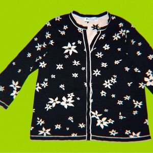 Women’s “Appleseed’s” Black & Beige Star-Shaped Floral Pattern Cardigan (Size L)